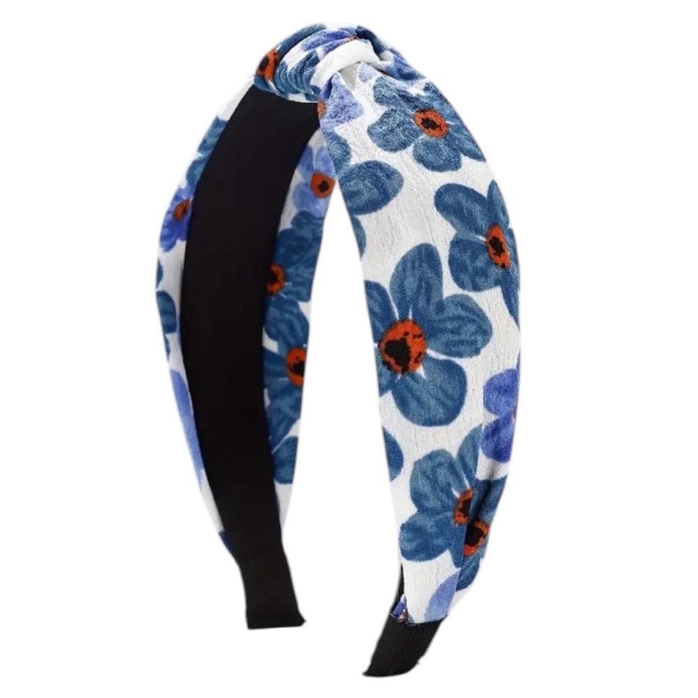 Blue Floral Knotted Headband